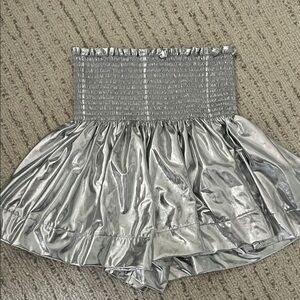Queen of Sparkles Metallic Silver Smocked Shorts